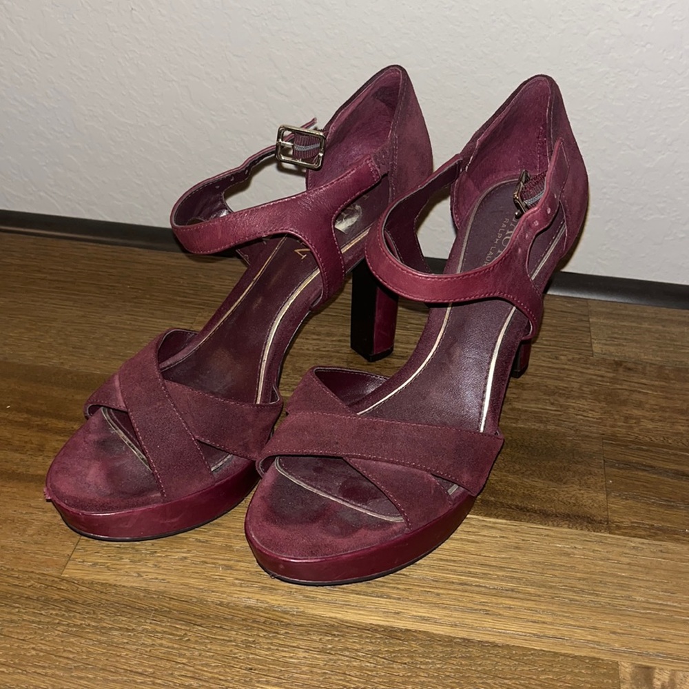 Gorgeous Ralph Lauren burgundy suede platform sandals!